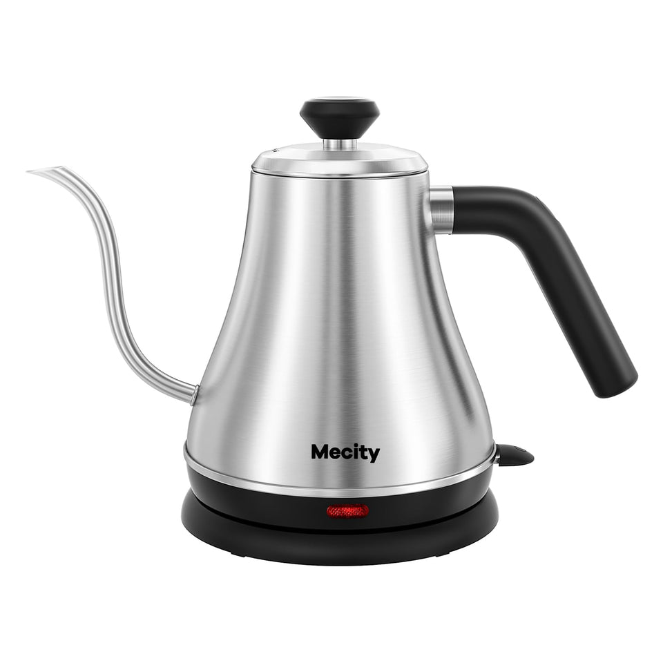 Mecity electric kettle front view with gooseneck spout for precise pour control