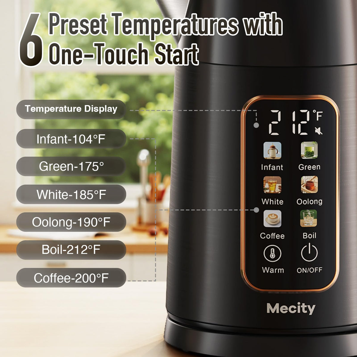 Mecity kettle presets for infant formula and tea brewing