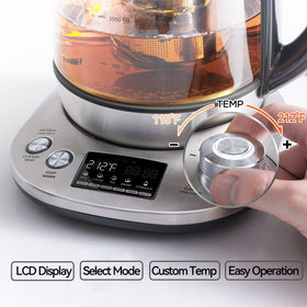 Mecity kettle interface with nine preset programs for tea and coffee