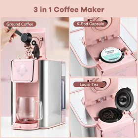 Mecity pink coffee maker 6oz brew option delivers a quick cup.