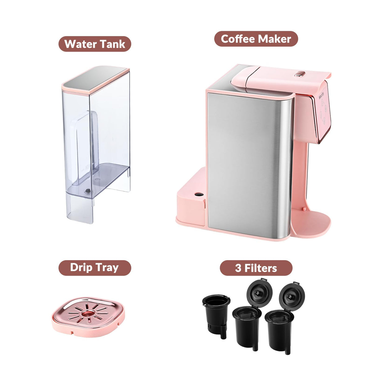 Mecity pink coffee maker compact countertop design fits tight spaces.
