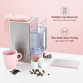 Mecity pink coffee maker removable water reservoir for quick refills.