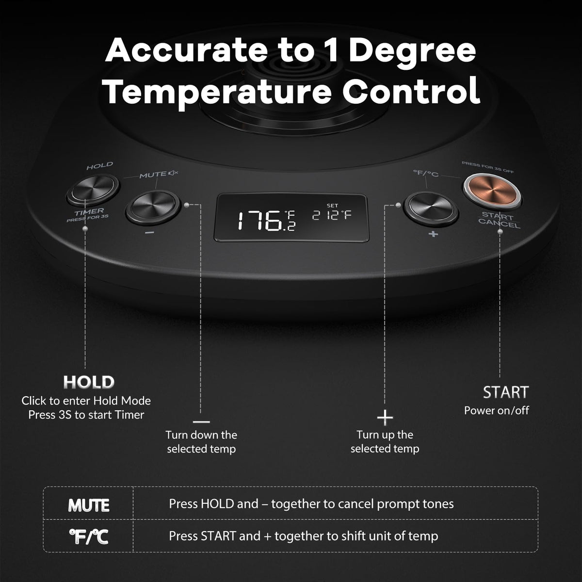 Mecity kettle with precise thermostat display for real-time brewing data