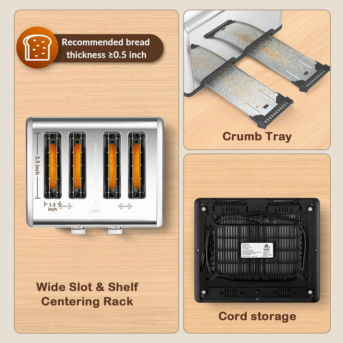Mecity removable crumb tray for quick maintenance.