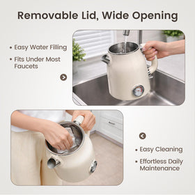 Mecity retro kettle double-wall cool-touch exterior keeps hands safe.