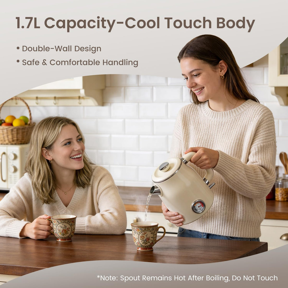 Mecity retro kettle removable lid and wide opening ease filling and cleaning.