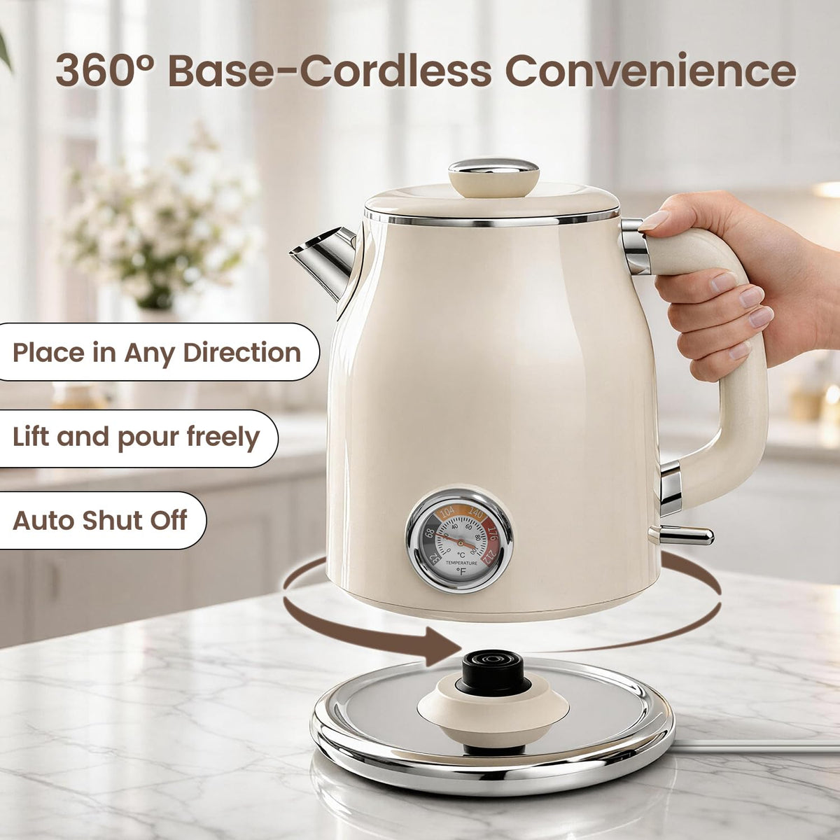 Mecity retro kettle stainless steel interior visual for BPA-free contact and safe boiling.