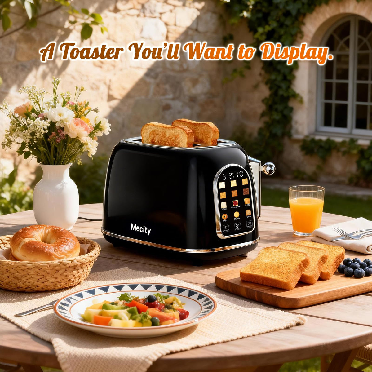 Mecity Toaster 2 Slice bagel program for perfect extra-thick slices.