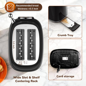 Mecity Toaster 2 Slice defrost function helps toast frozen bread without extra steps.