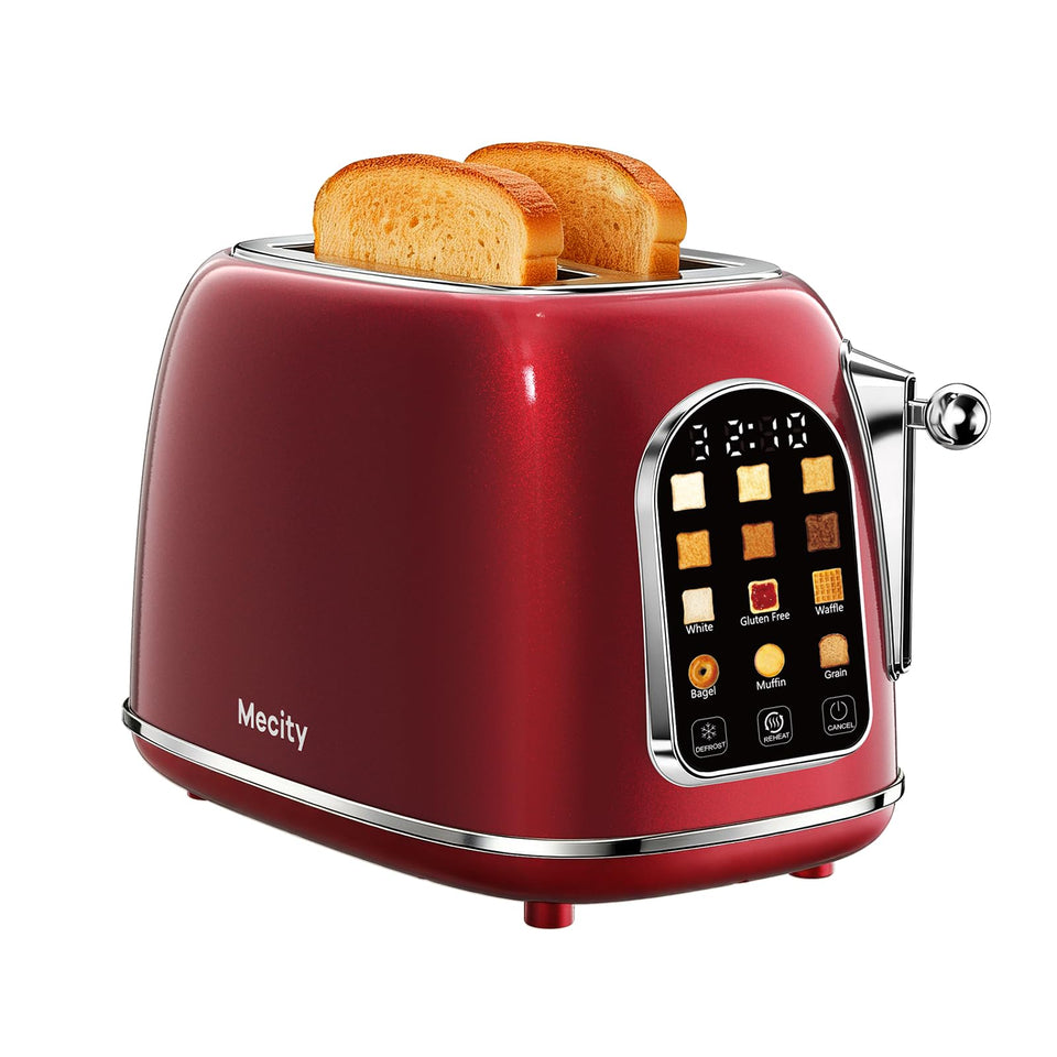 Mecity Toaster 2 Slice front view with wide slots for bagels and breads