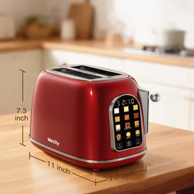 Mecity Toaster 2 Slice red pearl on kitchen counter