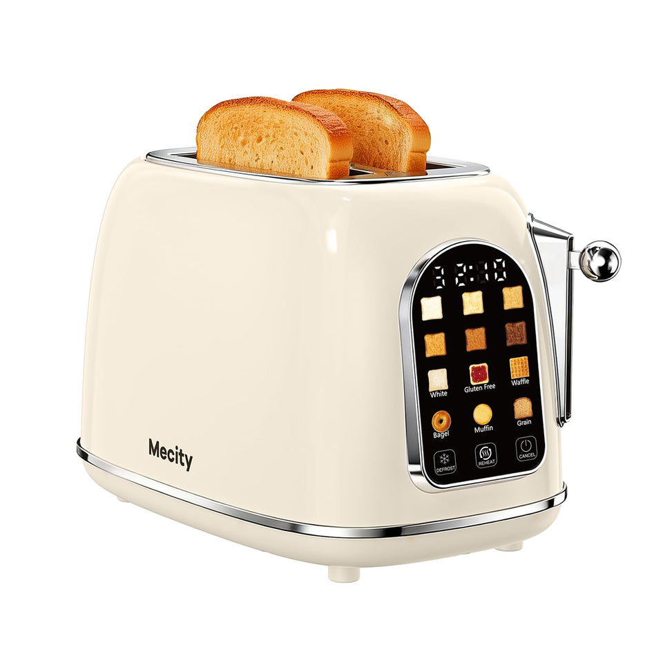 Mecity Toaster 2 Slice retro touchscreen cream, quick breakfasts.