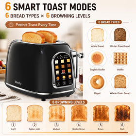 Mecity Toaster 2 Slice wide slot highlighting spacious slots ideal for bagels and waffles.