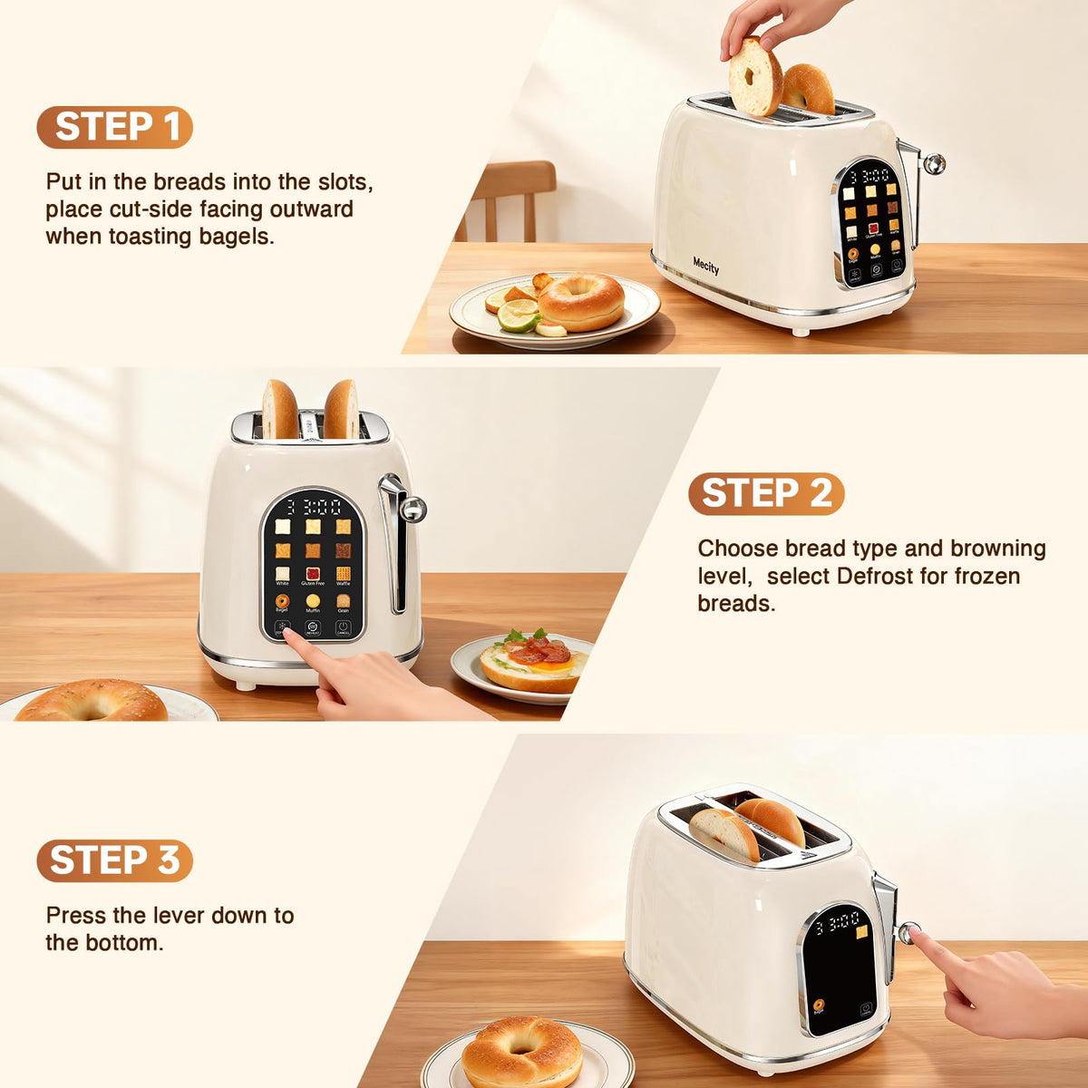 Mecity Toaster auto shut-off enhances safety during use.