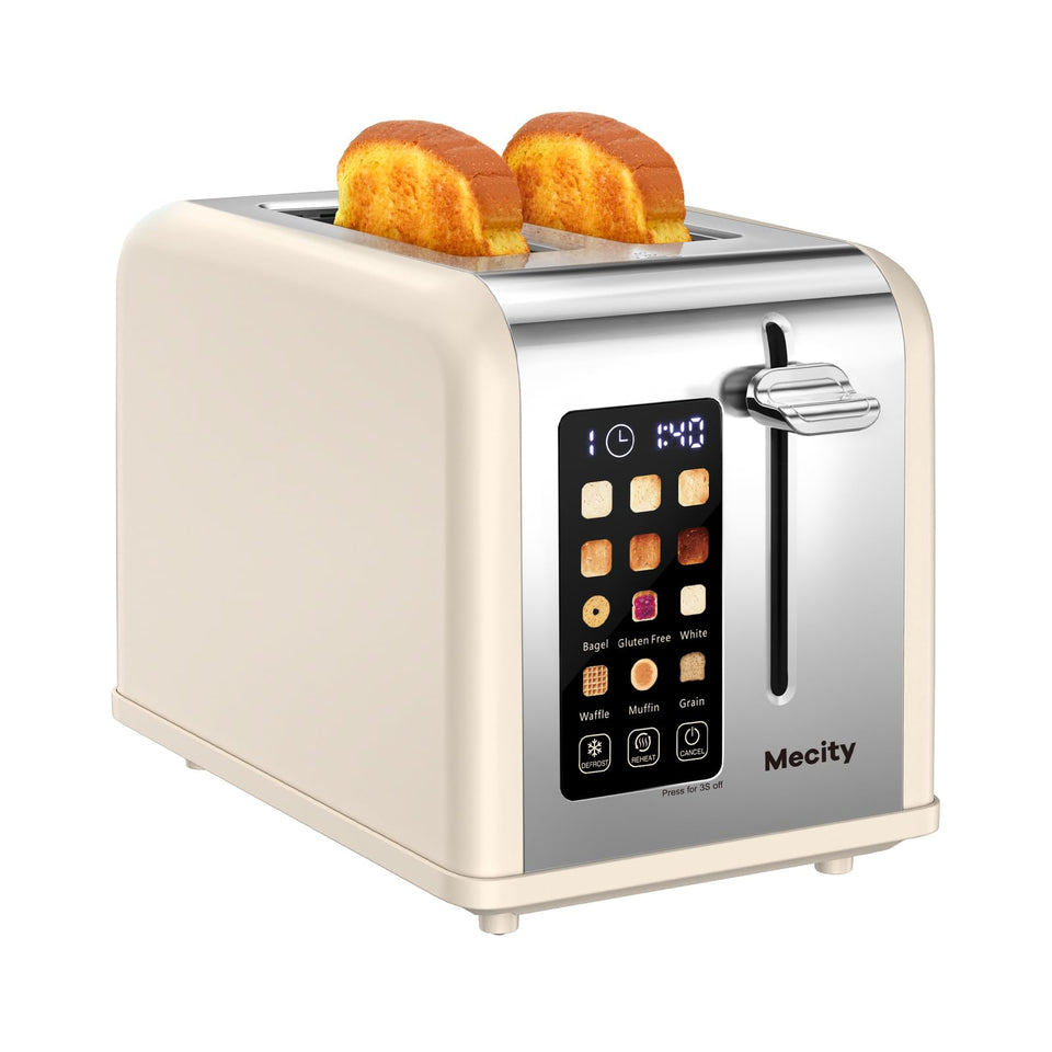 Mecity cream toaster front view with 1.5-inch slot for bagels and even browning