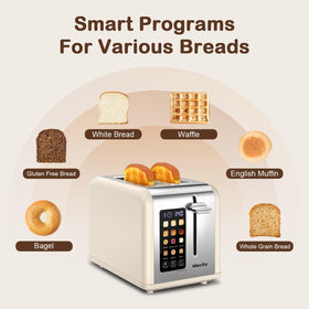 Mecity cream toaster top panel featuring a 4.4-inch touchscreen for easy presets