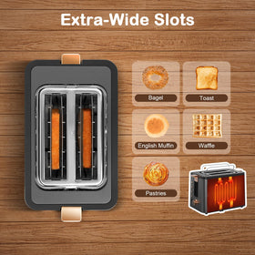 Mecity toaster digital countdown timer shows browning progress and time remaining.
