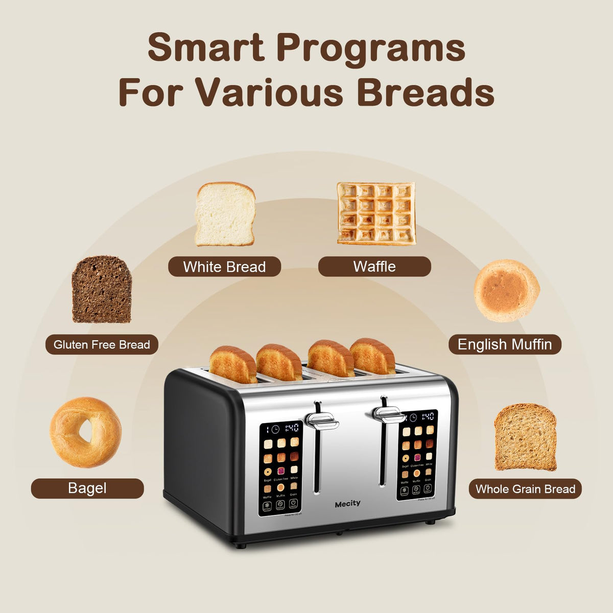 Mecity toaster dual control panels for flexible toasting
