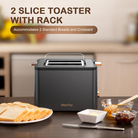 Mecity toaster with wide slots demonstrates even toasting for bagels and bread.