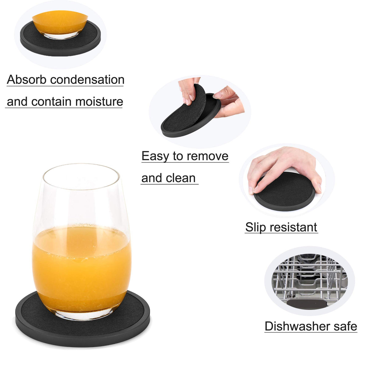 MECOWON silicone coaster base in black, non-slip and durable