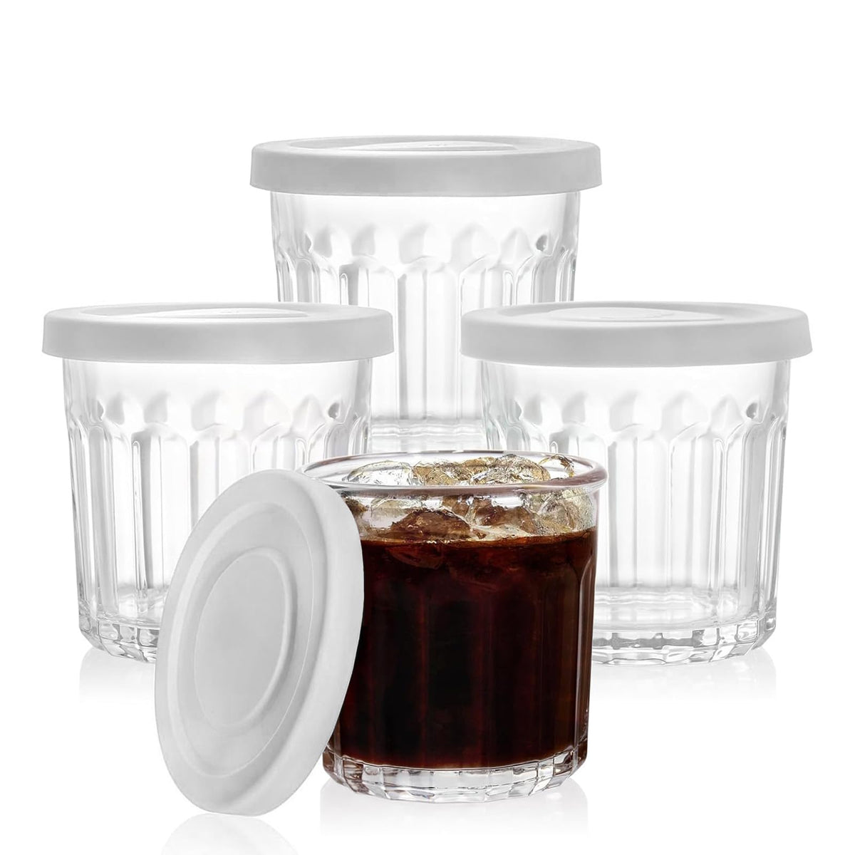 MedoouHait glass cups with lids, front view for water and iced drinks.