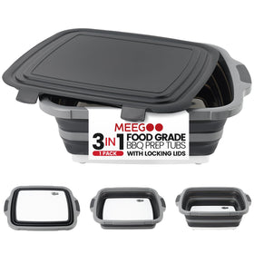 Meegoo BBQ Prep Tub 16L Collapsible with lid enables easy camping meal prep.