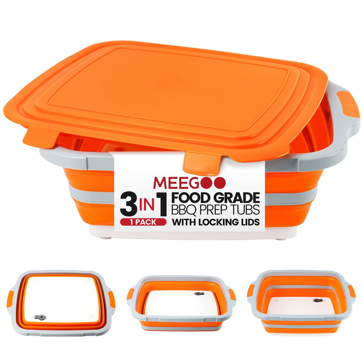 Meegoo BBQ Prep Tub 3-in-1 folded for compact storage and portability.