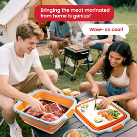 Meegoo BBQ Prep Tub ready for camping and outdoor dining.
