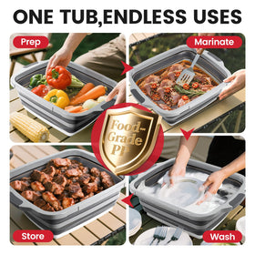 Meegoo BBQ Prep Tub colander feature lets you drain water quickly after washing.