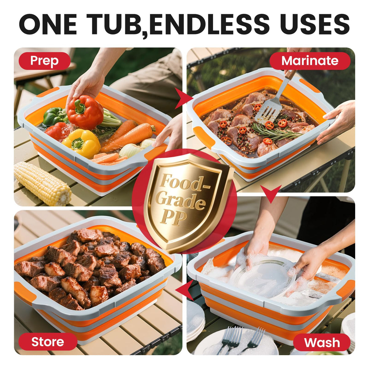 Meegoo BBQ Prep Tub cutting-board surface for clean, efficient prep.