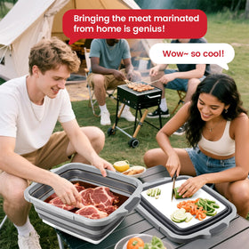 Meegoo BBQ Prep Tub storage-friendly design saves space in RVs and kitchens.