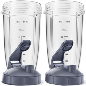 MEET JUICE 2-pack 32oz replacement cups with flip-top lids for on-the-go blends.