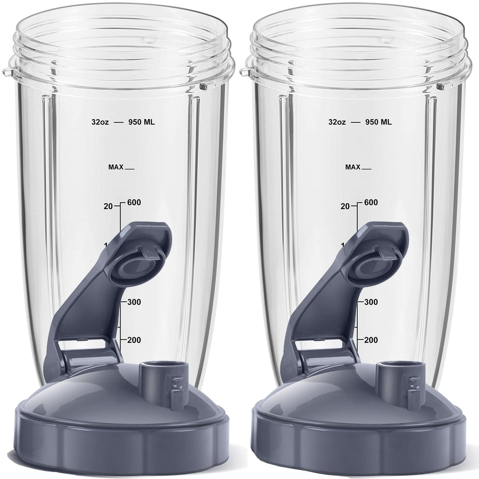 MEET JUICE 2-pack 32oz replacement cups with flip-top lids for on-the-go blends.