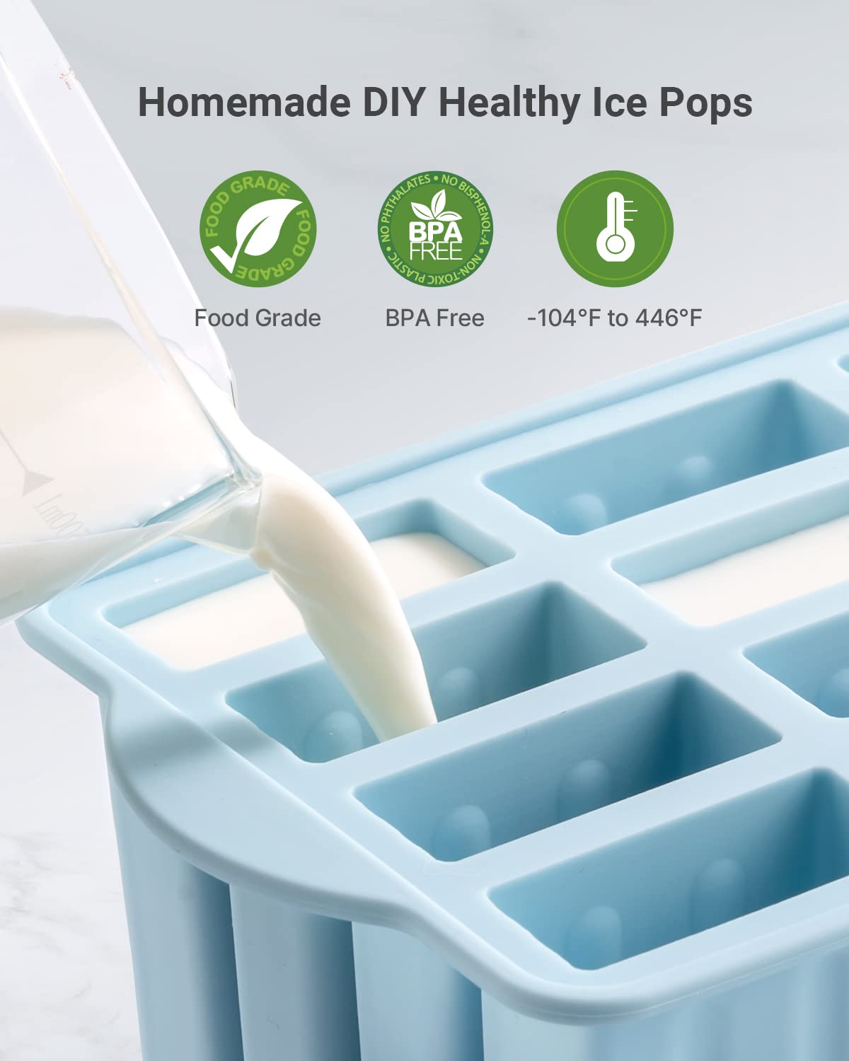 MEETRUE easy-release popsicle molds showing flexible silicone walls.