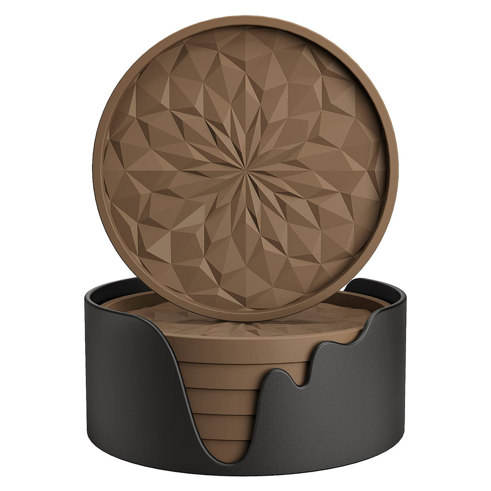 ME.FAN silicone coasters with holder six-pack protect surfaces from drinks.