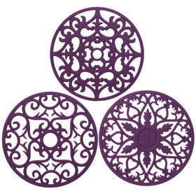 ME.FAN purple silicone trivet set protects surfaces from hot dishes and adds style.