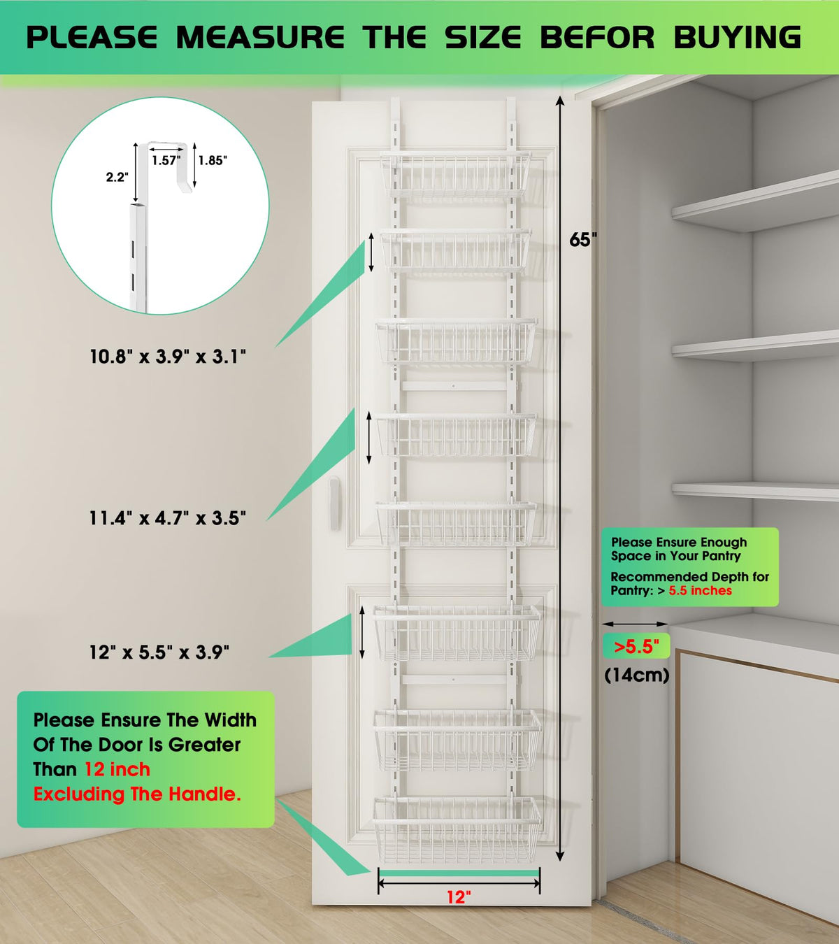 Close-up of adjustable deep baskets showing sturdy metal construction and flexibility.