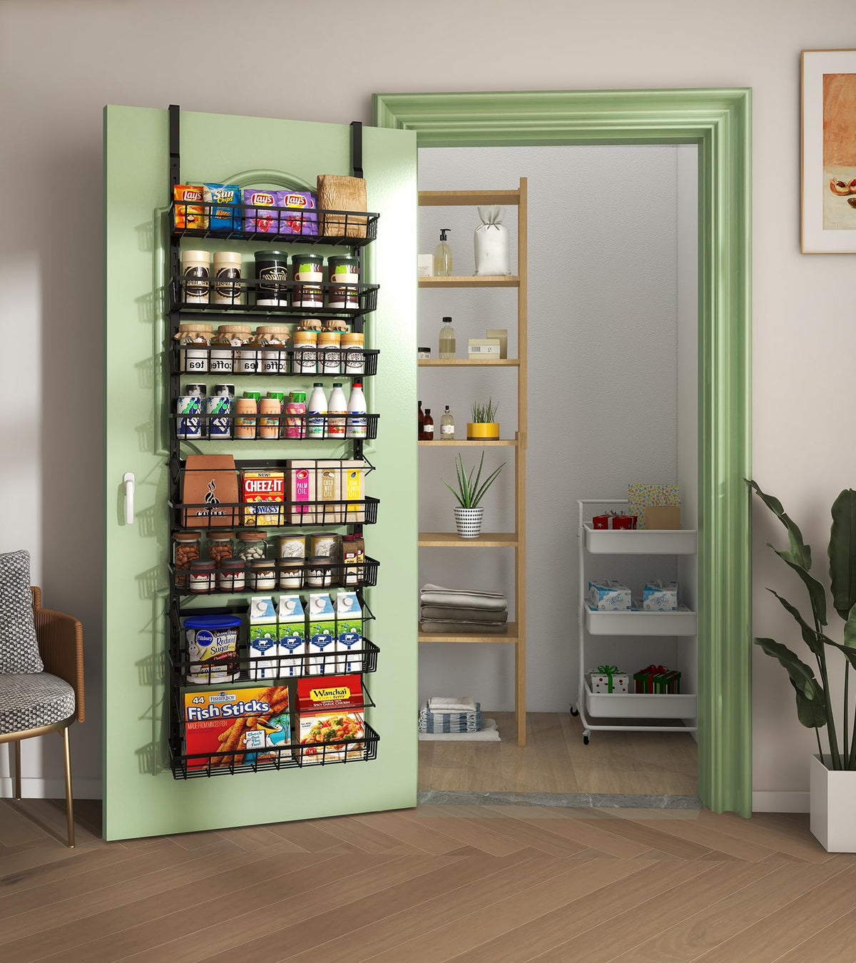 MeFirt back-of-door storage keeps spices visible and within reach.