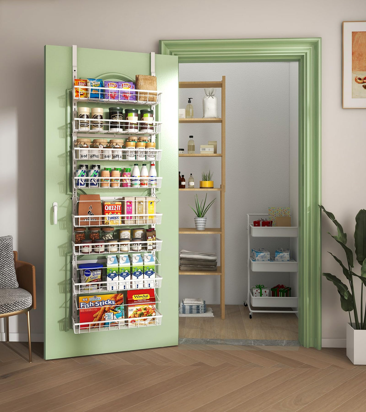 MEFIRT door-hanging organizer kitchen setup illustrates easy access and tidy countertops.