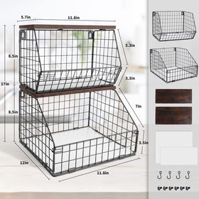 Mefirt large two-tier fruit basket keeps produce organized on the countertop.