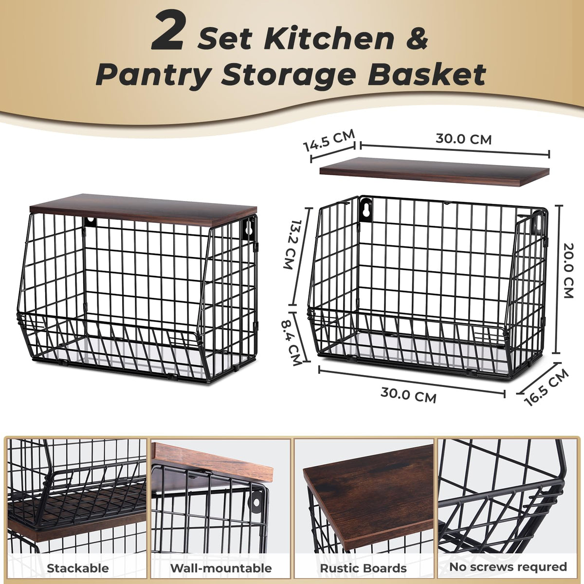 Mefirt wall-mount fruit basket with wood lid for compact kitchen storage
