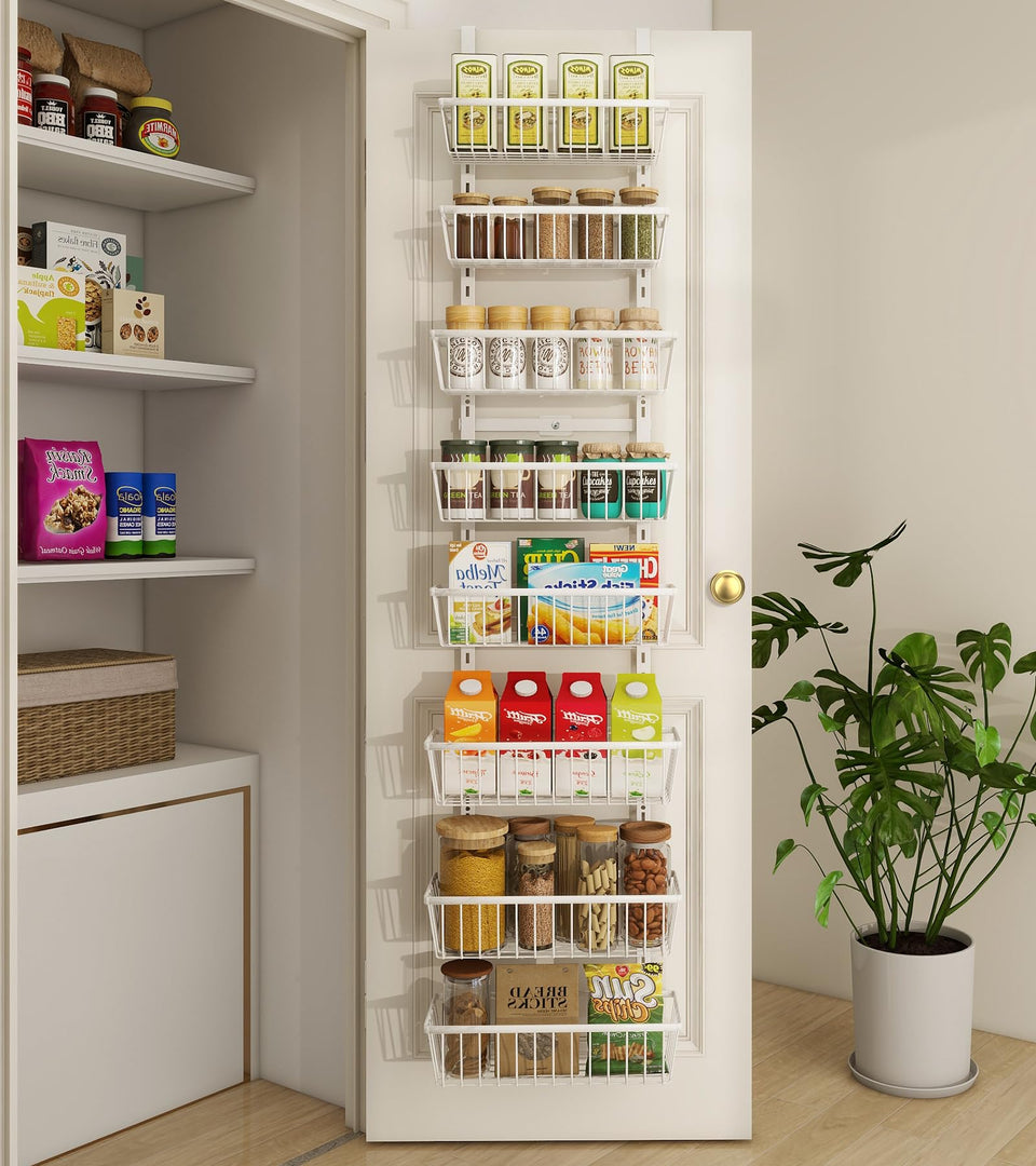 Mefirt pantry organizer on door saves space for kitchen essentials.