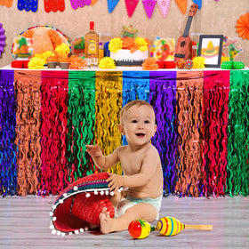 Mega-L Fiesta table skirt in blue creates cool, festive atmosphere for any fiesta.