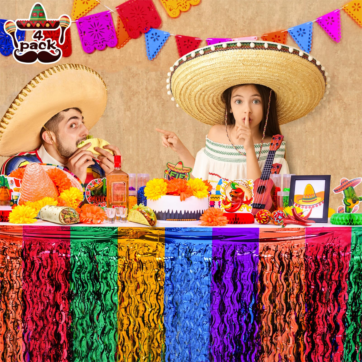 Mega-L Fiesta table skirt in yellow brightens banquets and birthday celebrations.