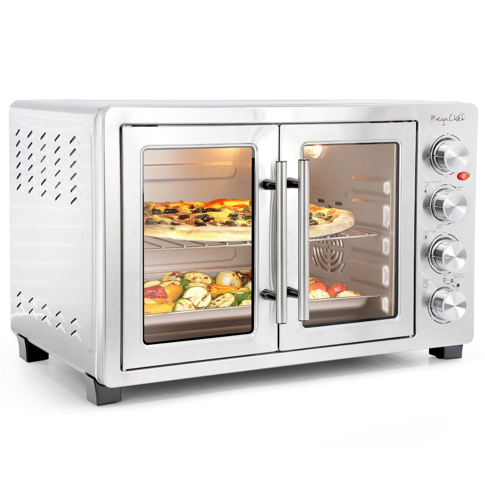 Megachef 47qt oven front view for large family meals and easy access