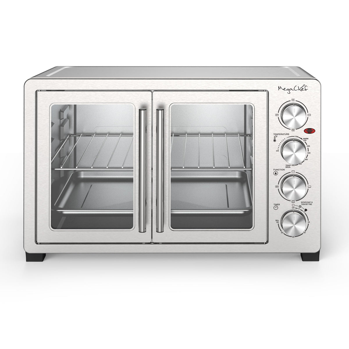 Megachef convection fan enabling even browning and faster cooking
