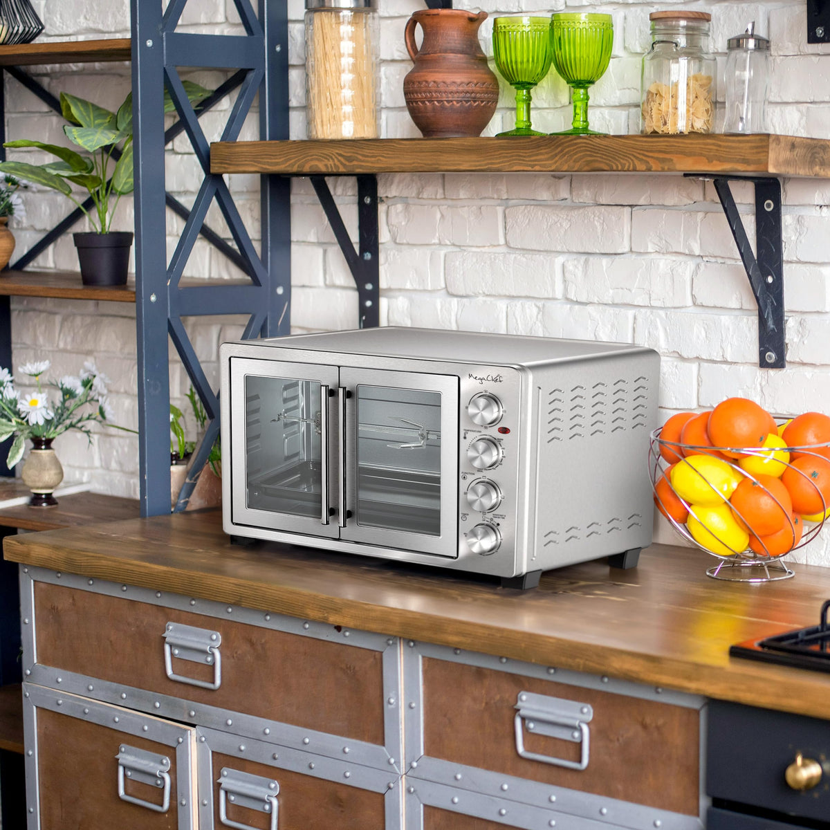 Megachef rotisserie set included for roasting poultry and vegetables