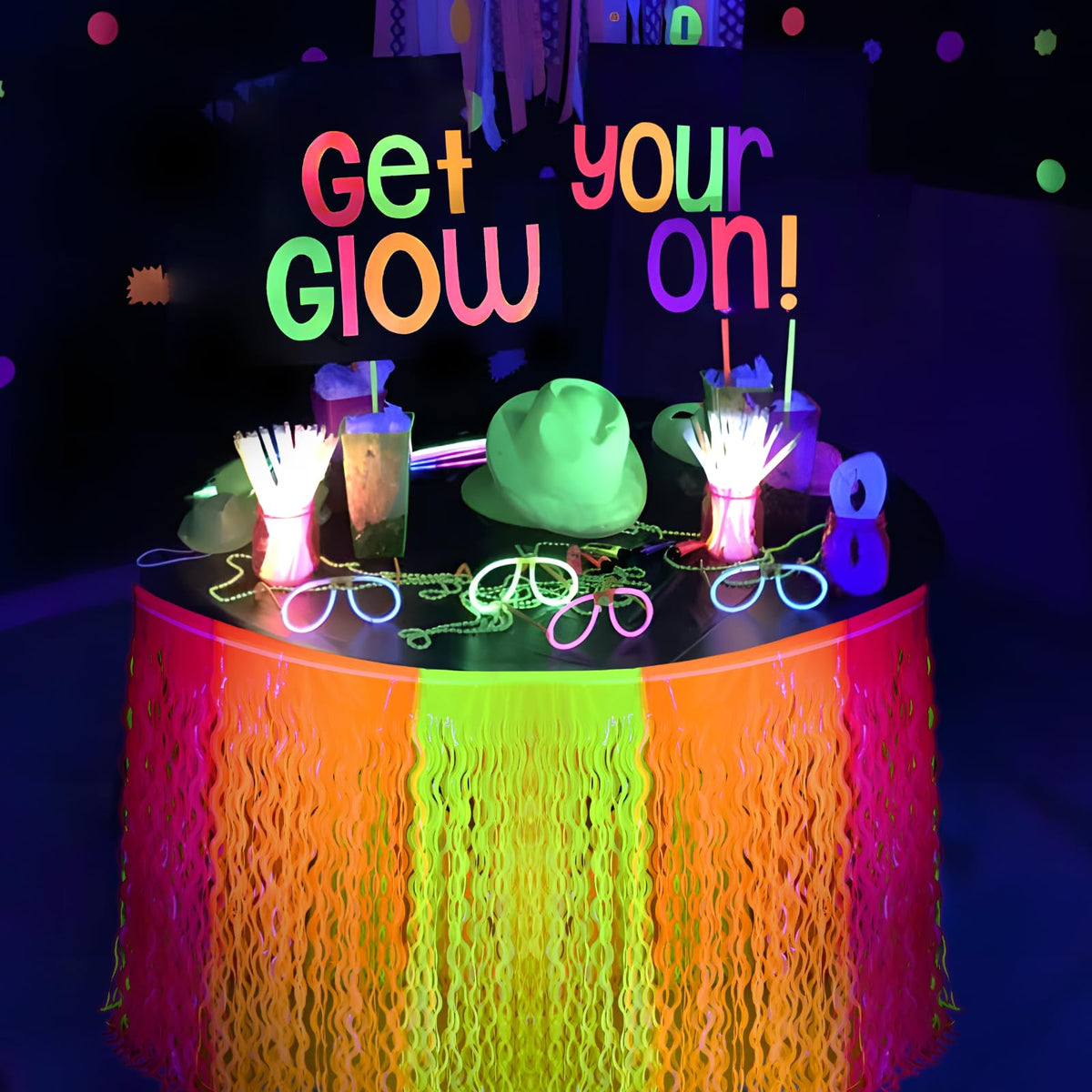Durable Mega-L Glow tinsel fringe maintained during lively party use.