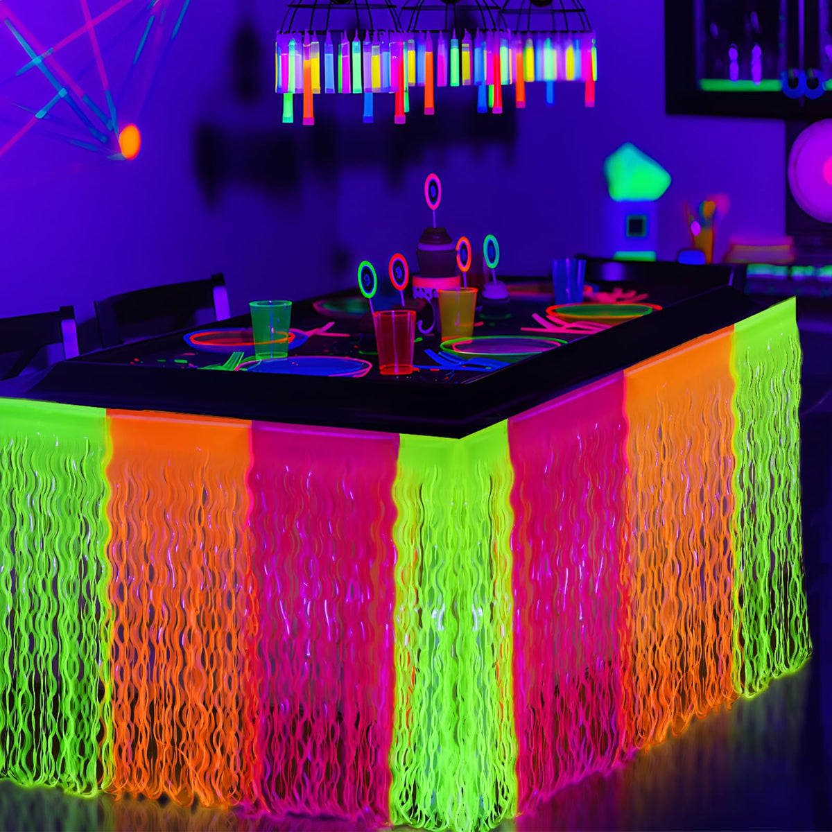 Megaloopolis Mega-L Glow on a glowing party backdrop setup for events.