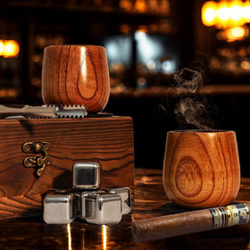 Megapuxin charred wooden bourbon glass ready-to-gift box